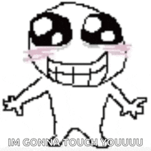a pixel art drawing of a cartoon character with big eyes and braces .