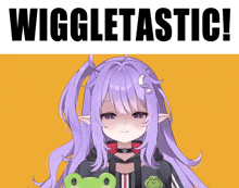 a picture of a girl with purple hair and the words wiggletastic