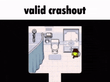a pixel art drawing of a bathroom with a toilet , sink , shower and curtain .