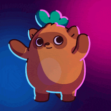 a cartoon drawing of a brown animal with a green leaf on its head