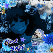 a picture of a girl and a dog with the words good night