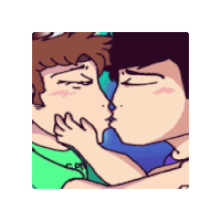 a cartoon of two men kissing with one wearing a green shirt that says cpr