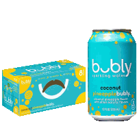 a can of bubly sparkling water next to a box of bubly coconut pineapple bubly