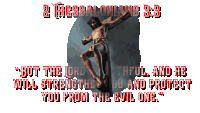 a picture of jesus on a cross with a quote from 2 thessalonians