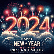 a happy new year greeting card with the numbers 2024