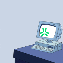 a cartoon of a penguin standing next to a computer with a green x on the screen