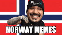 a man with a beard wearing a black beanie that says blazzard on it