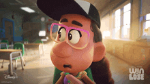 a cartoon character from disney 's win lose is looking at something