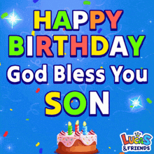 a birthday card for lucas and friends with a cake and candles