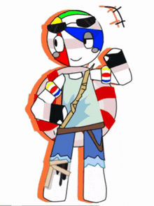 a drawing of a person with a broken leg and sunglasses on