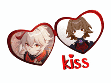 two anime hearts with the word kiss on the bottom right