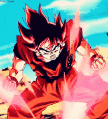 a cartoon of a man with red hair and a dragon ball z logo on his chest