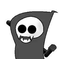 a pixel art drawing of a grim reaper with a microphone