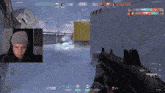 a person playing a video game with the number 7 on the bottom