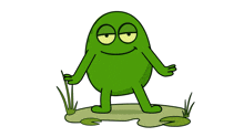 a cartoon frog is standing in a puddle of mud