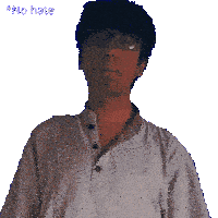 a pixelated image of a man wearing glasses with the words " no hate " written below him