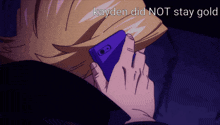 a person talking on a cell phone with the words kayden did not stay gold below them