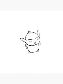 a black and white drawing of a cartoon character with its eyes closed and arms outstretched .