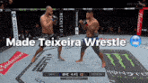 two men are fighting in a boxing ring and the words made teixeira wrestle are above them