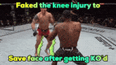 a boxing match with the caption faked the knee injury to save face after getting ko d