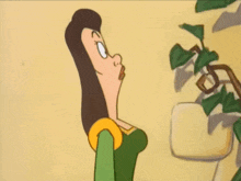 a cartoon woman is making a funny face with her mouth open .