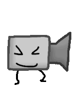 a cartoon drawing of a video camera with a face and legs