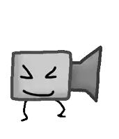 a cartoon drawing of a video camera with a face and legs