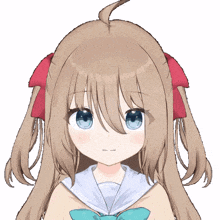 a girl with brown hair and blue eyes is wearing a sailor uniform