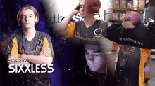 a man with purple hair is starring in a sixxless video