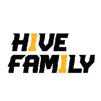 a black and yellow logo for hive family on a white background .