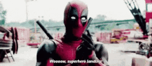 Here Deadpool GIF - Here Deadpool Superhero Landing GIFs