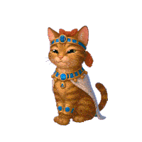a cat wearing a crown and a cape has the word egypt on it