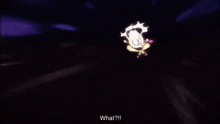 a cartoon character with a tongue sticking out and the words what on the bottom