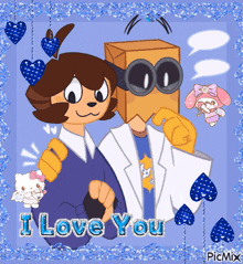 a picture of two cartoon characters with the words " i love you " on it