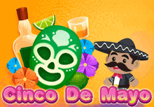 a poster for cinco de mayo with a cartoon of a mariachi