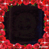 a frame of red roses with the name saliya on the bottom
