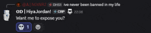 a screenshot of a conversation between hiyajordan and od