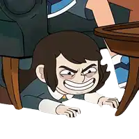 a cartoon character is smiling and making a funny face