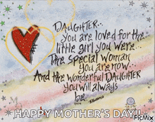 a happy mother 's day greeting card with a heart on it