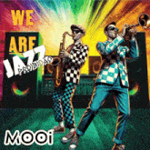 two men playing saxophones and trumpets with the words we are jazz project on the bottom