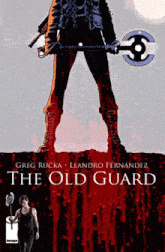 a movie poster for the old guard shows a man holding a large axe