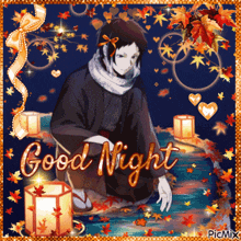 a greeting card with a man in a kimono and the words good night