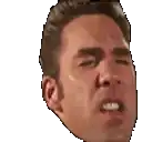 a close up of a man 's face with his eyes closed and his mouth open on a white background .