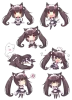 a girl with a cat ear and a maid outfit is shown in different poses