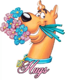 Scooby Doo Hugs GIF - Scooby Doo Hugs Flowers GIFs