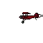 a pixel art drawing of a red airplane with a hello ch sign attached to it .