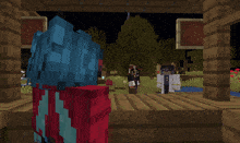 a person in a minecraft video game stands in front of a wooden structure