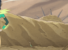 a cartoon character in a yellow shirt is falling off a hill