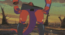 a man with a bow and arrow stands next to another man with a spear in front of a monster