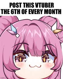 a cartoon of a girl with the words post this vtuber the 6th of every month above her